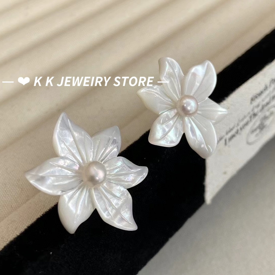 925 Silver White Orchid Natural Pearl Stud Earrings