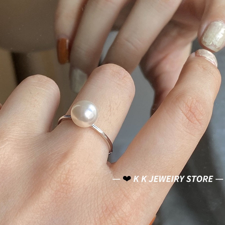 925 Silver Artificial Pearl Plain Band Ring