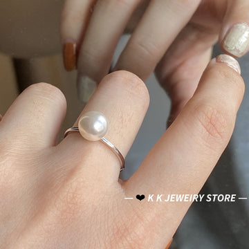 925 Silver Artificial Pearl Plain Band Ring