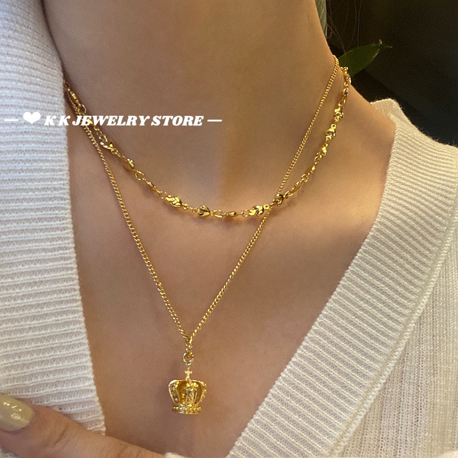 Crown sweater chain love collarbone necklace