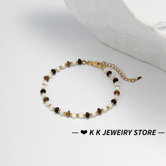 Natural Stone Crystal Tiger's Eye Black Agate Bracelet