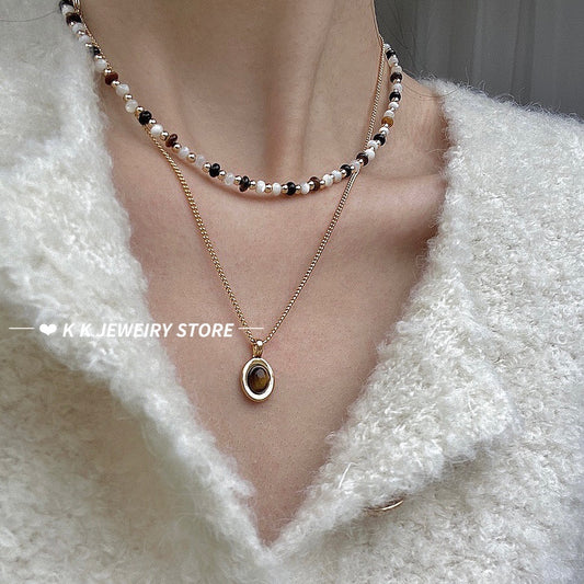 أسود أسود أونيكس المخرم من قلادة القلادة المعدنية سلسلة الترقوة