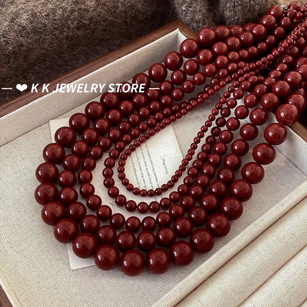 Full of atmosphere ~ 925 silver encore red faux pearl necklace