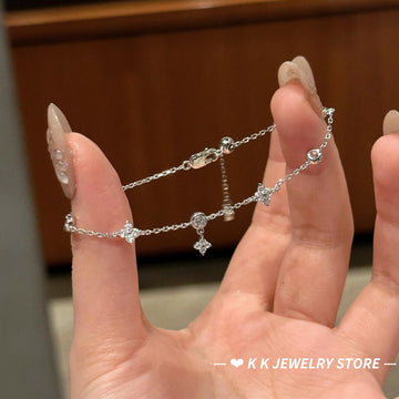925 Silver Four-Leaf Bubble Diamond Bracelet