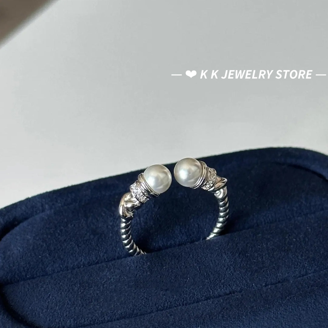 925 Silver 6mm Shell Bead Twist Open Ring