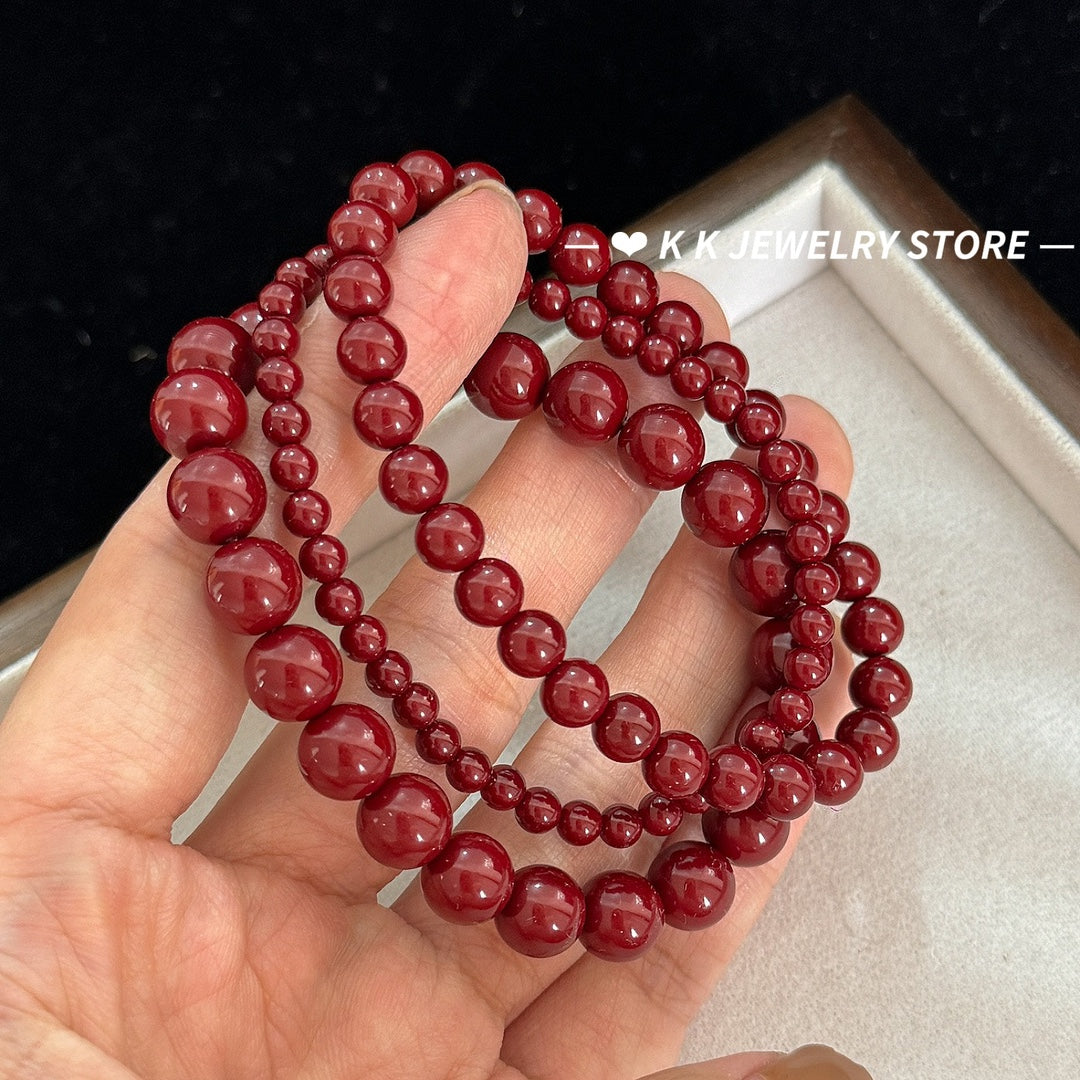 Burgundy faux pearls stacked bracelet