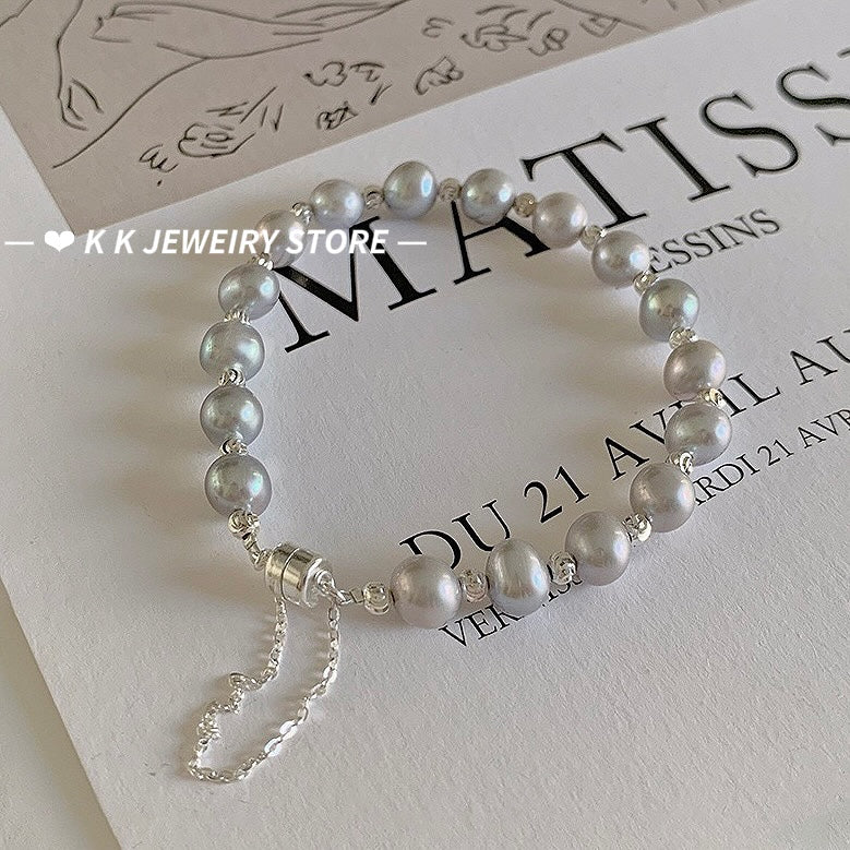 925 silver freshwater pearl magnetic clasp bracelet