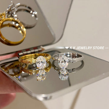 925 Silver Gold-Plated 6×8mm Knotted Solitaire Diamond Ring