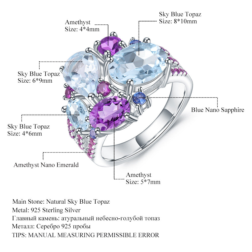 Designer! 925 sterling silver and natural gemstone luxury banquet luxury ring