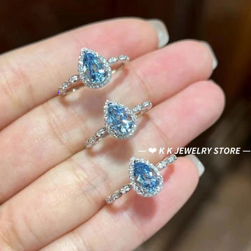 925 Silver 6×8mm Ocean Blue Ring
