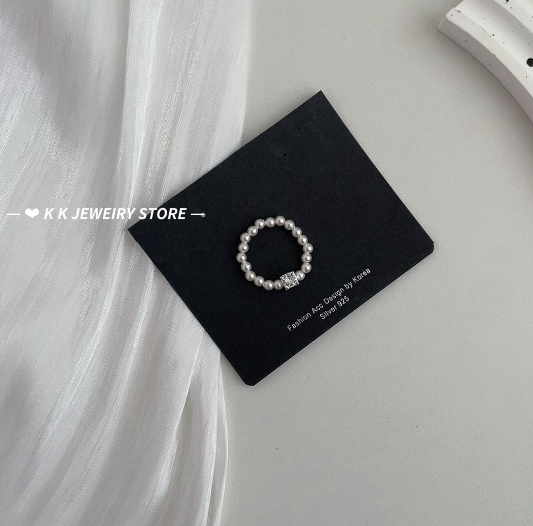 925 Silver Artificial Pearl Sugar Cube Ring