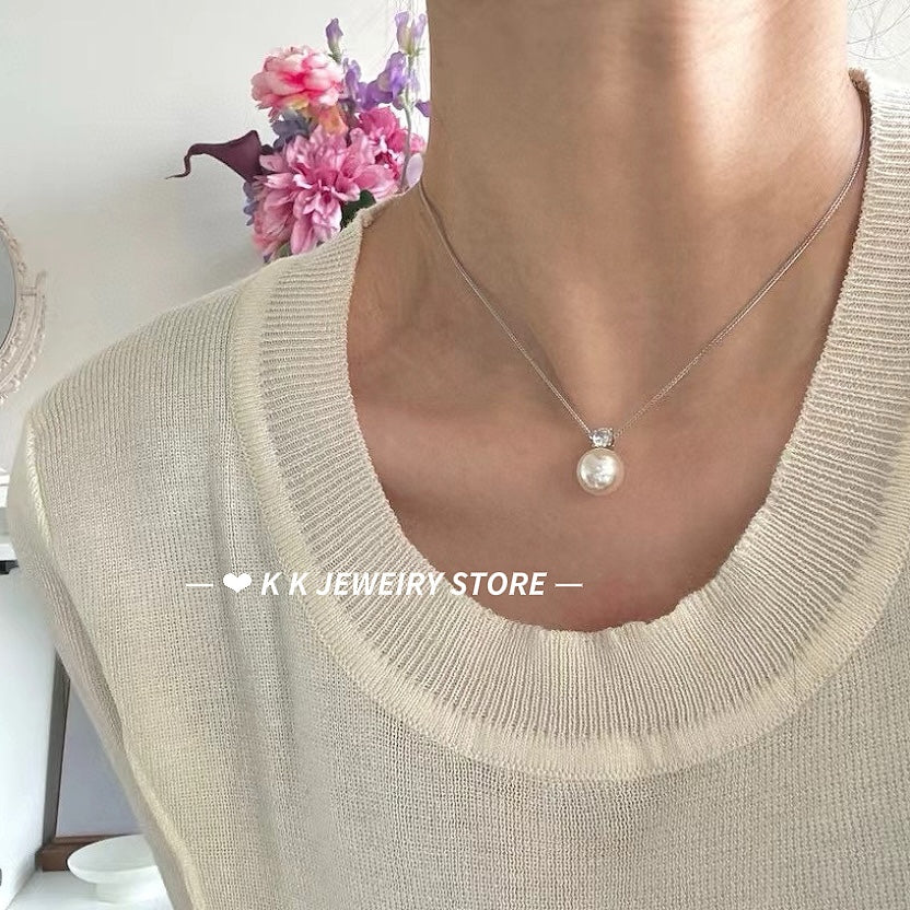 925 silver faux pearl necklace white light