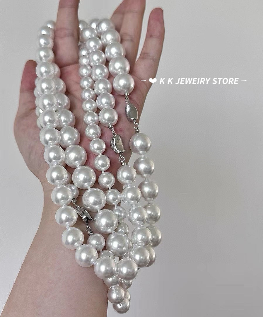 Faux Australian white pearl knotted necklace