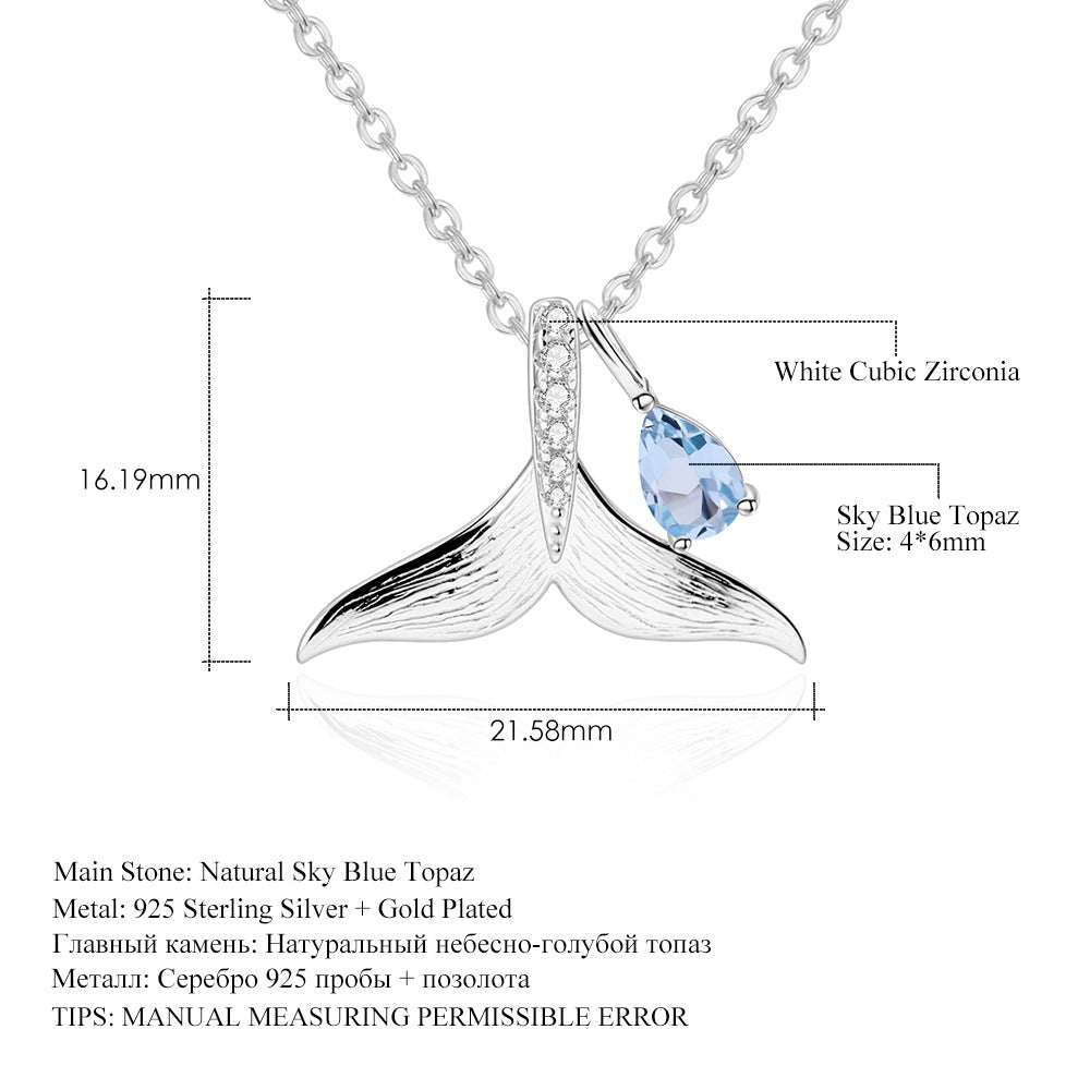 Designer! 925 sterling silver natural topaz gemstone whale tail necklace