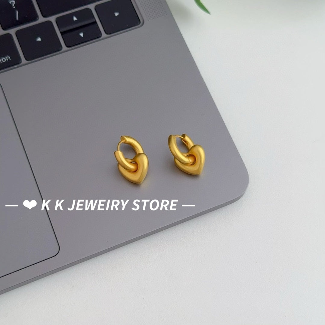 Brass Gold-Plated Heart Stud Earrings