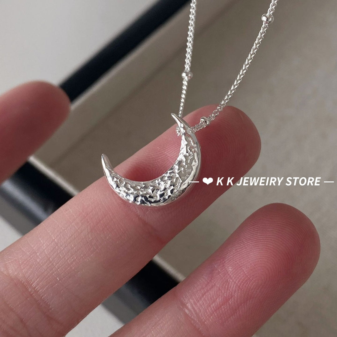 925 Silver Moon Texture Lava Necklace