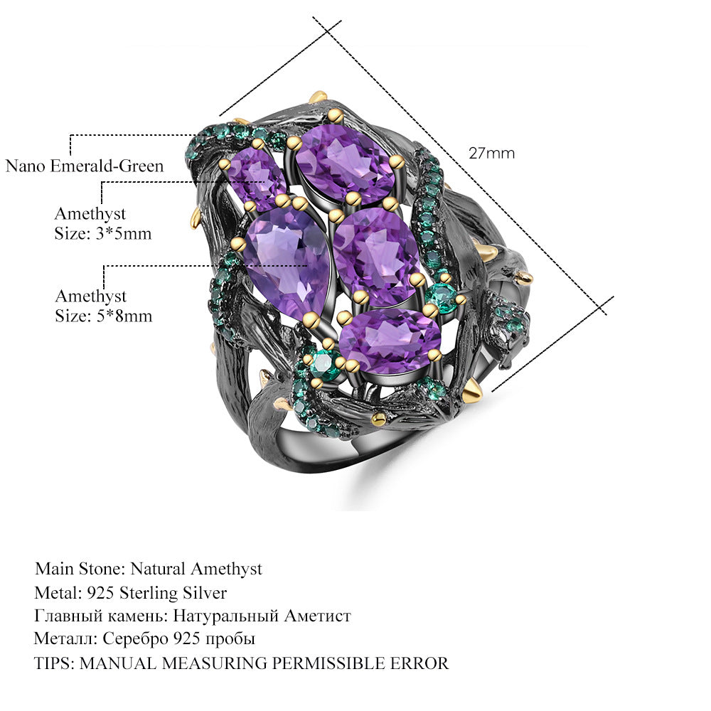 Designer! 925 Silver Natural Colored Gemstone Amethyst Italian Craft Ring