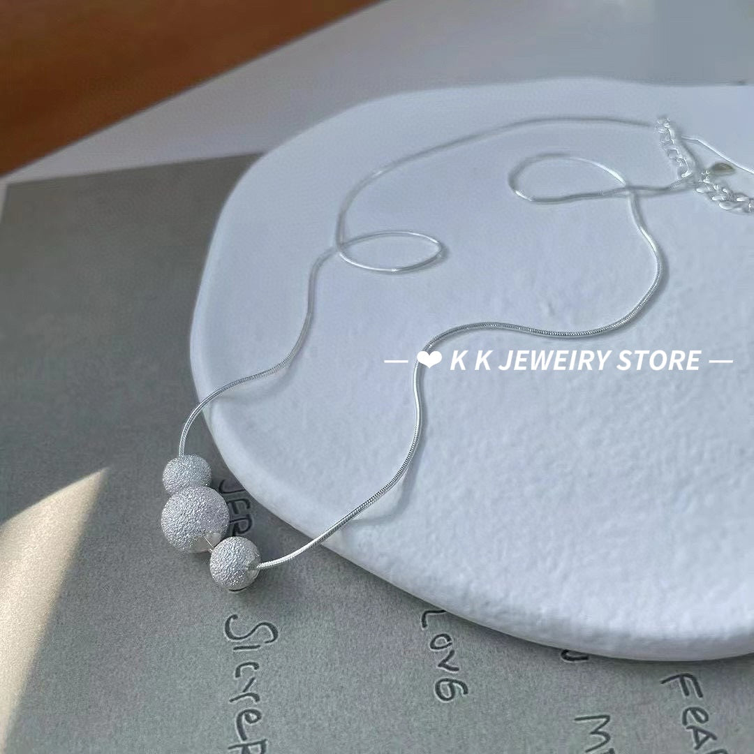 925 Silver Frosted Lucky Charm Bead Necklace