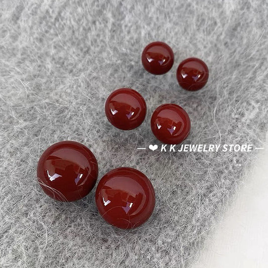 Burgundy drop glazed 925 silver pin stud earrings