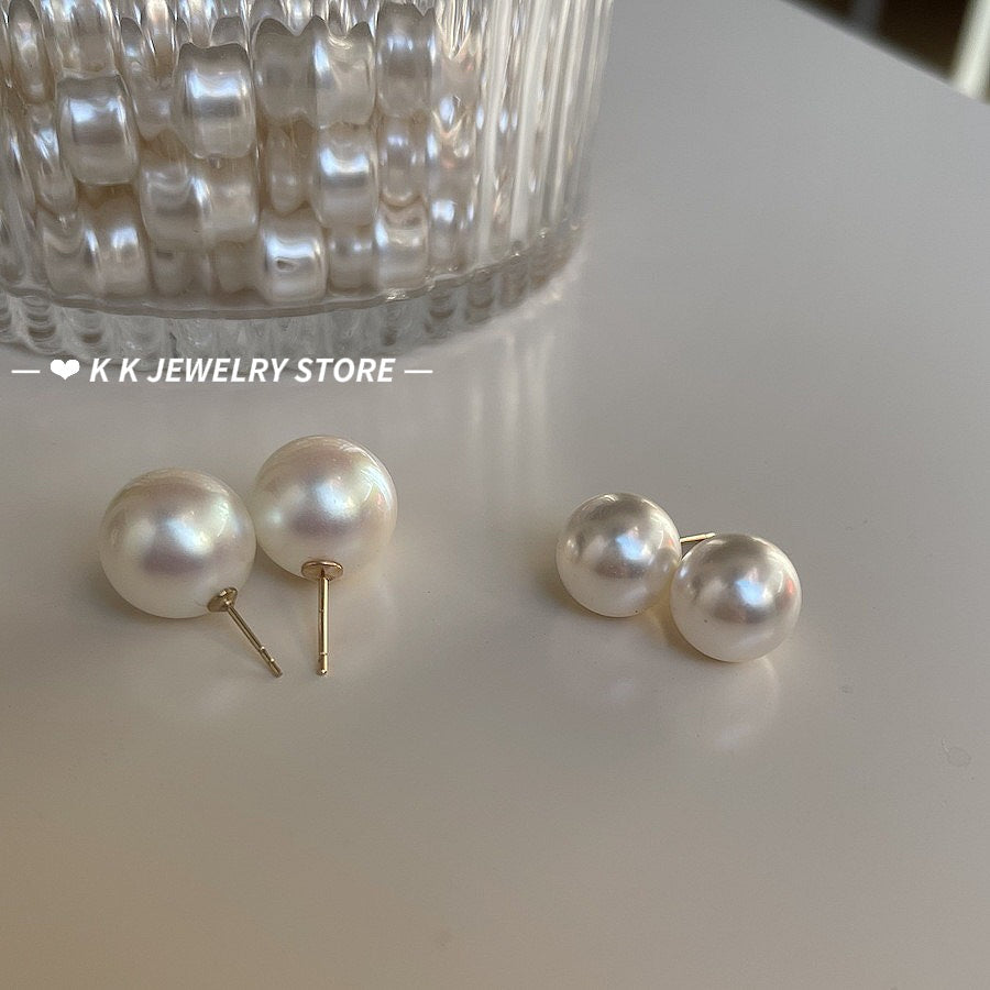 925 silver needle dazzling artificial crystal large pearl stud earrings