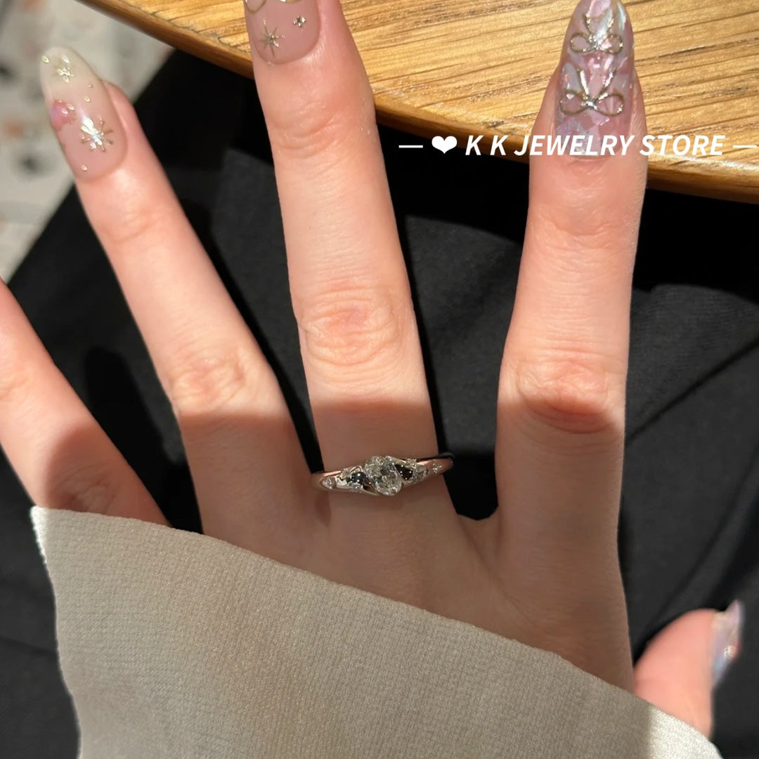 925 Silver Plated White Gold 1-Carat High Carbon Diamond Ring