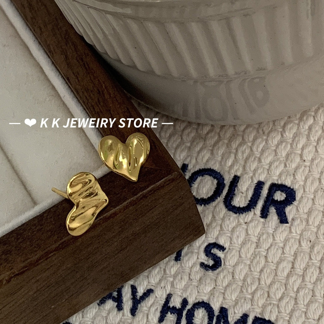 925 Silver Ripple Heart Stud Earrings
