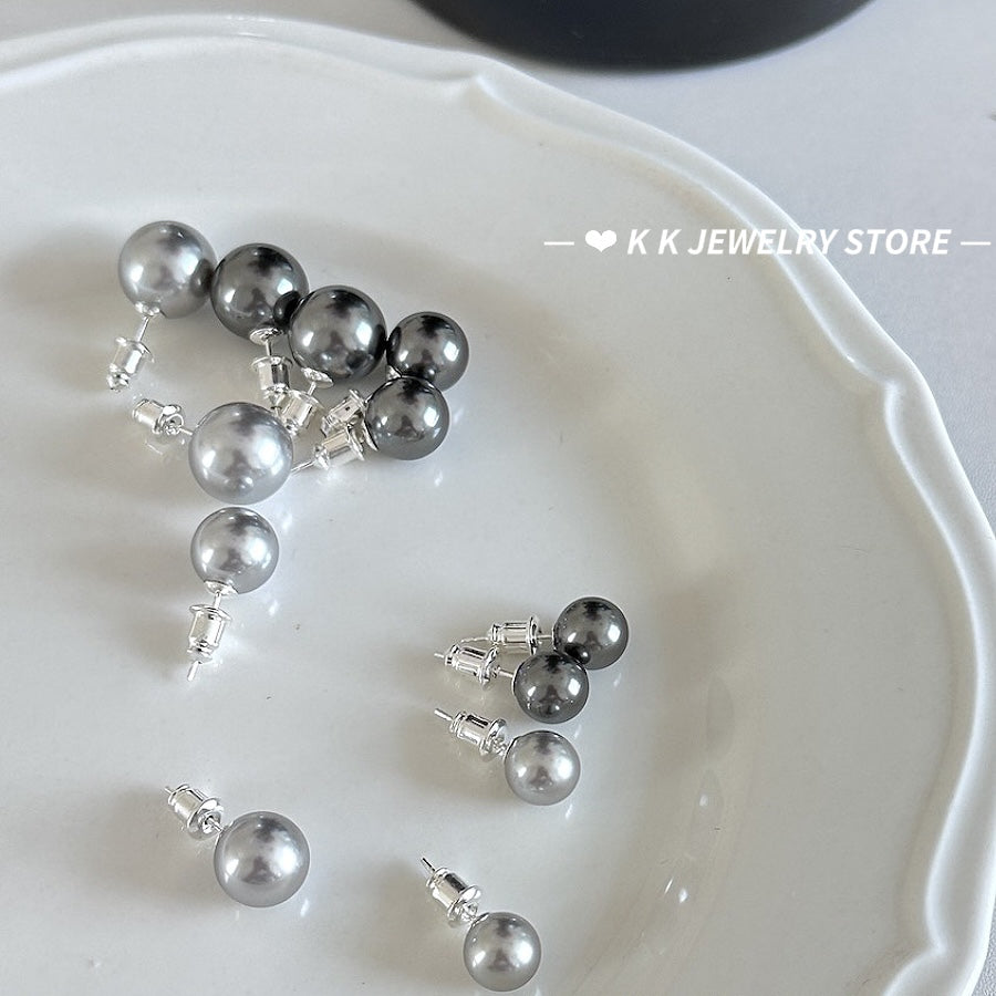 Artificial Tahitian Black Pearl Stud Earrings with Silver Posts