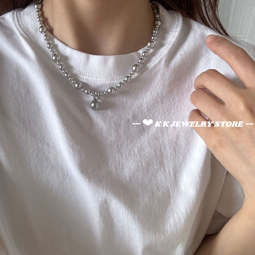 925 silver gradient imitation pearl necklace