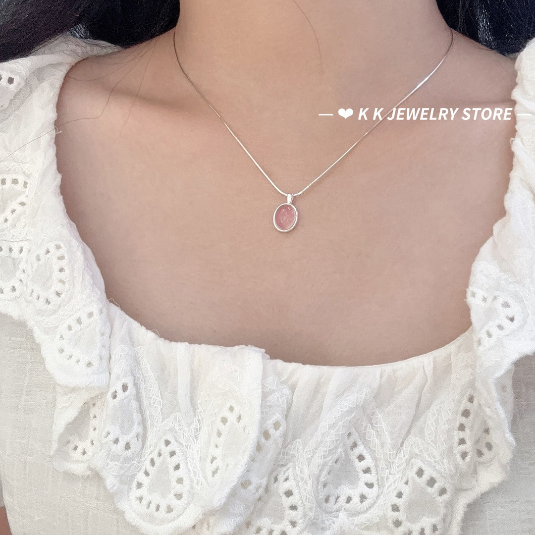 925 Silver Natural Cherry Blossom Pink Chalcedony Necklace