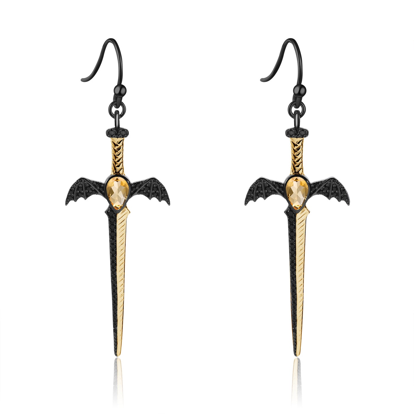 Designer! 925 Silver Natural Colored Gemstone Dark Black Premium Dagger Design Earrings