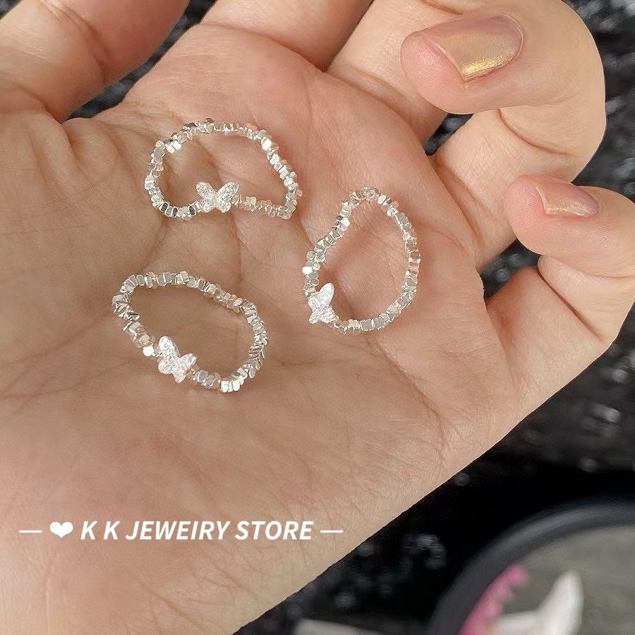 S925 Silver Crushed Silver Small Butterfly Ring