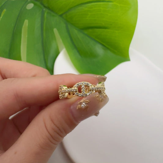 Pig Nose Diamond-Inlaid Beaded Ring