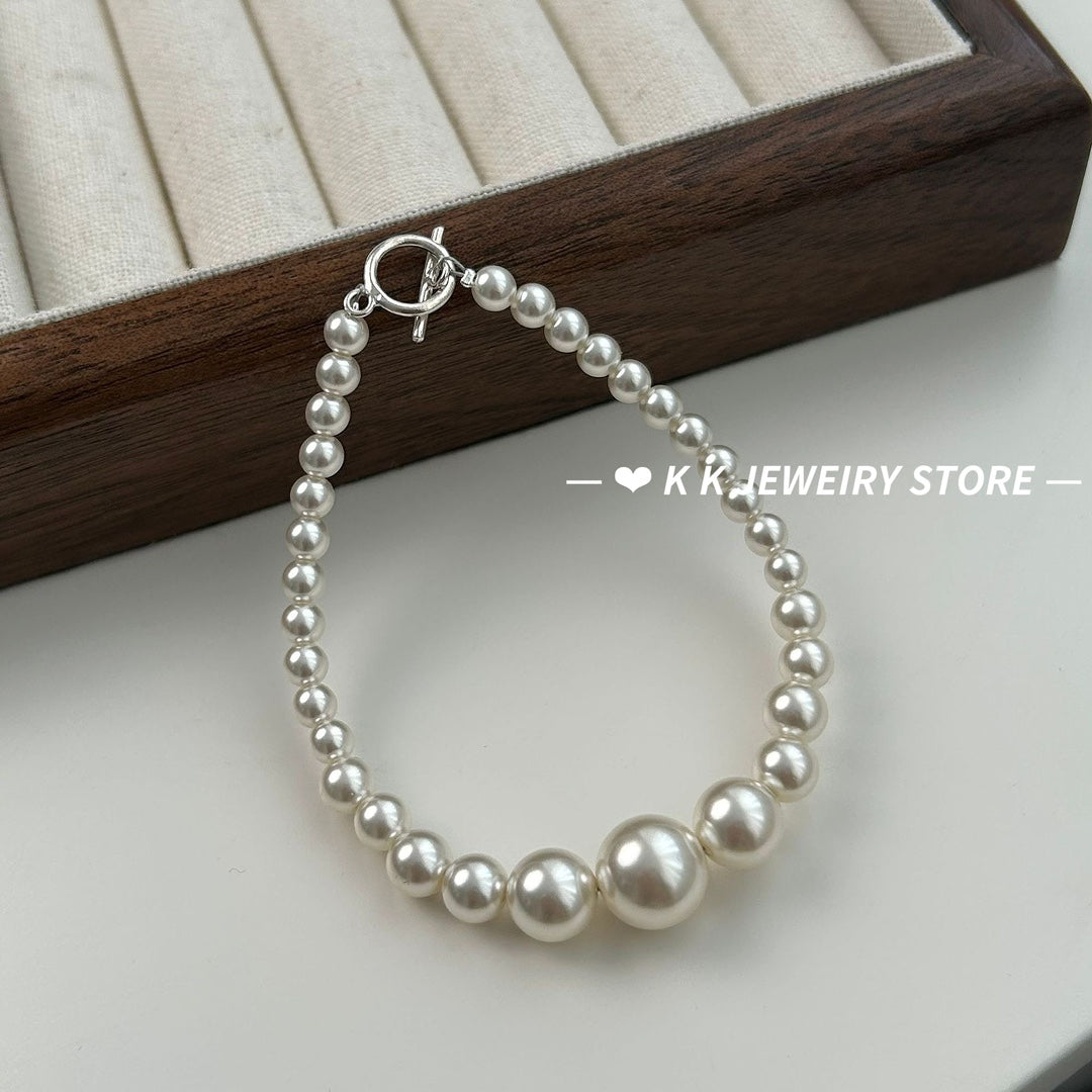 925 Silver OT Clasp Faux Pearl Bracelet