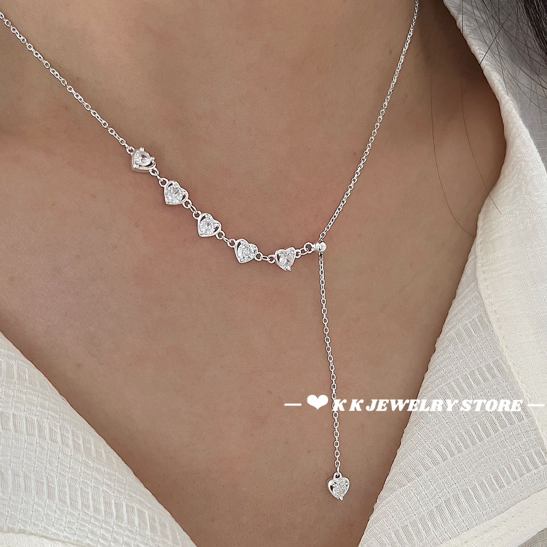 925 silver heart zircon pull-out necklace