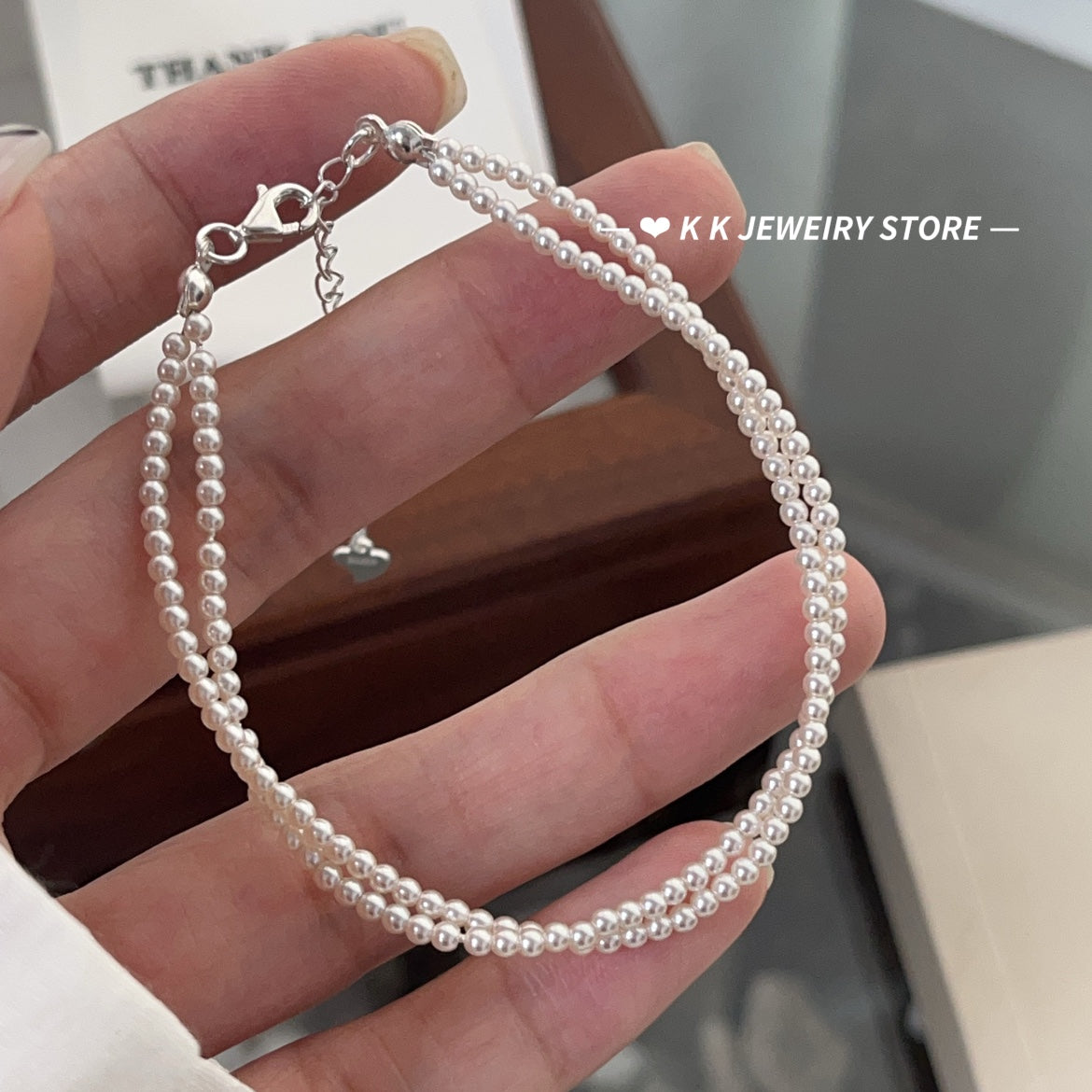 925 silver double entwined pearl bracelet