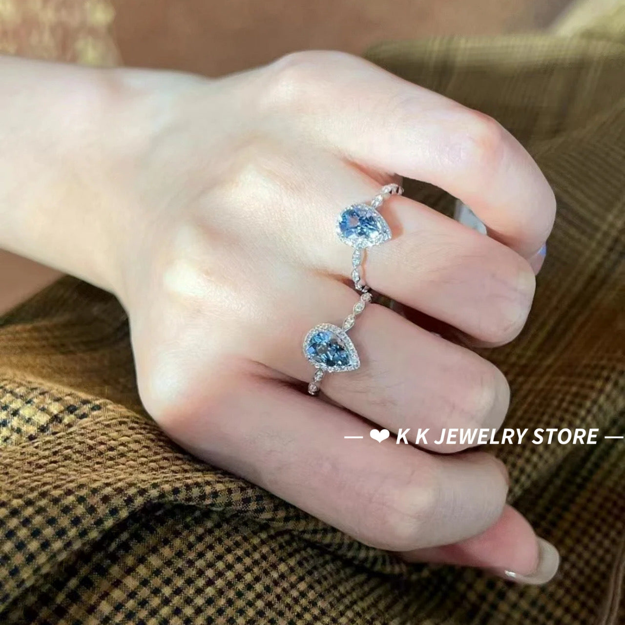 925 Silver 6*8mm Ocean Blue Ring