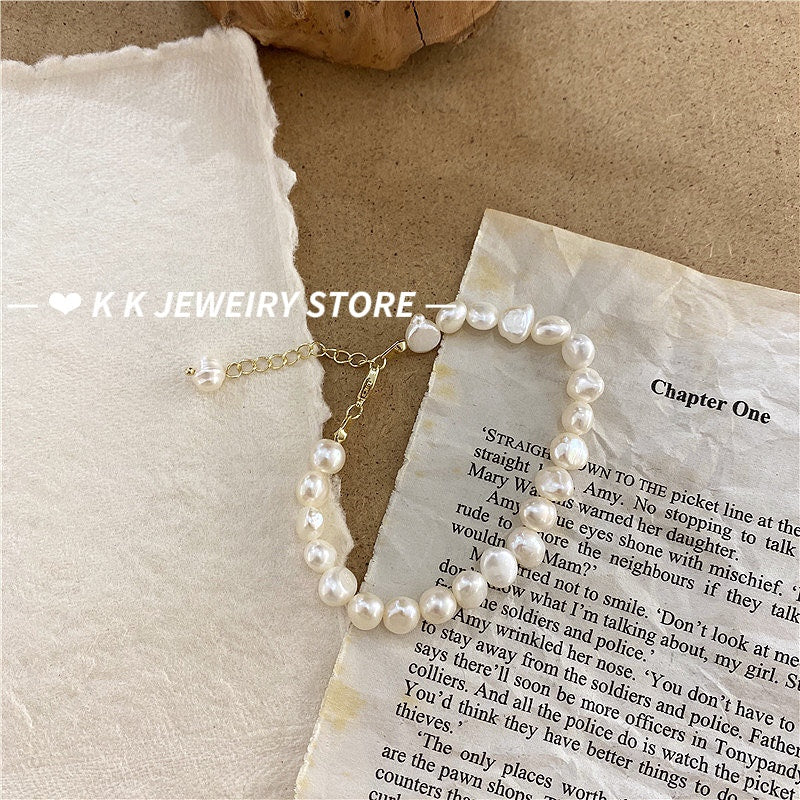 925 Silver Natural Baroque Shaped Pearl Bracelet