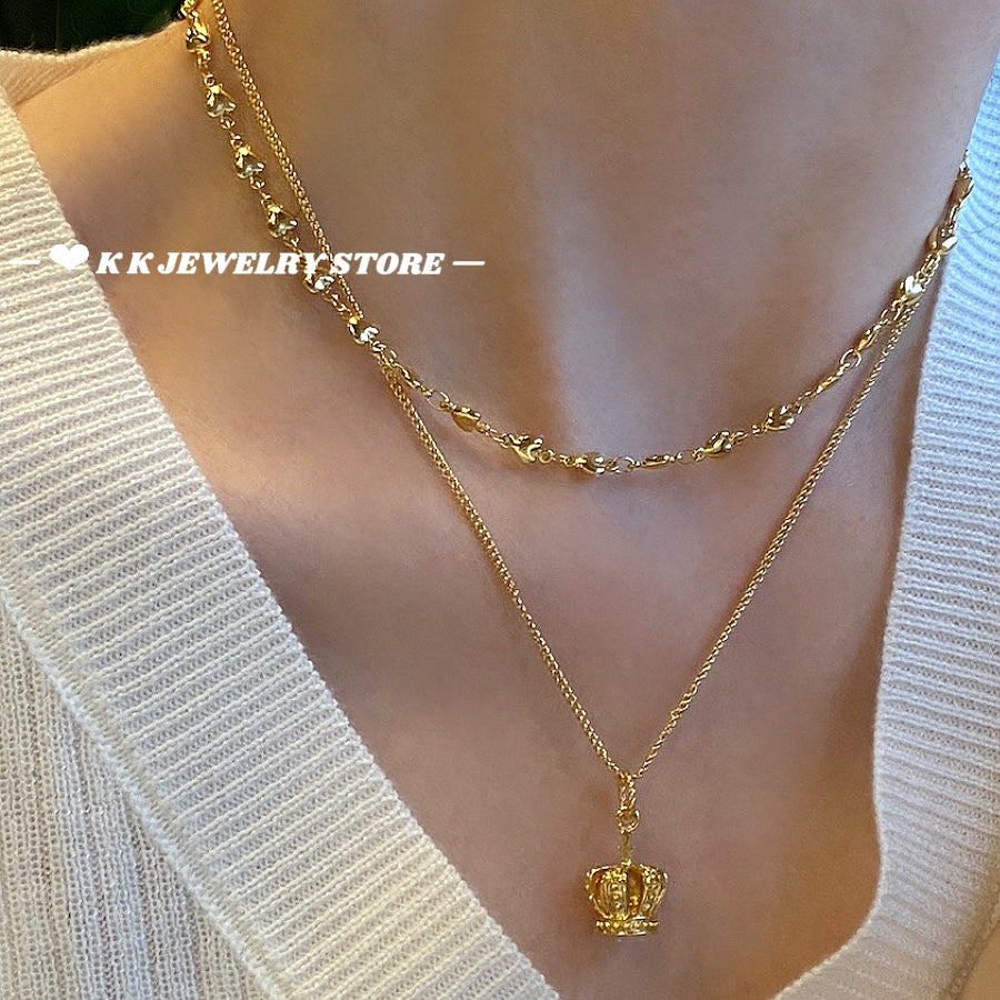 Crown sweater chain love collarbone necklace