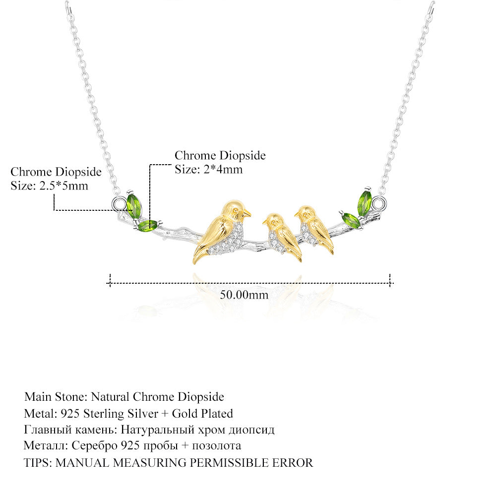 Designer! 925 Silver Natural Gemstone Bird Design Necklace