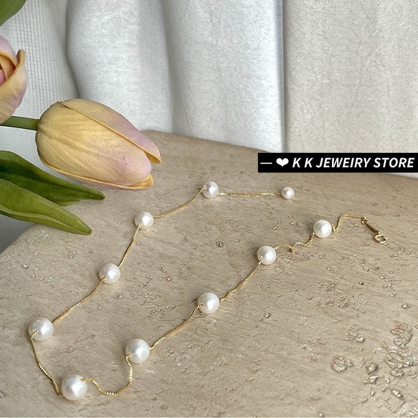 Natural freshwater pearl starry clavicle chain