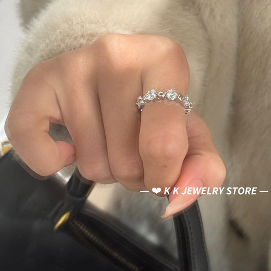 925 Silver Bead-Separated Diamond Ring