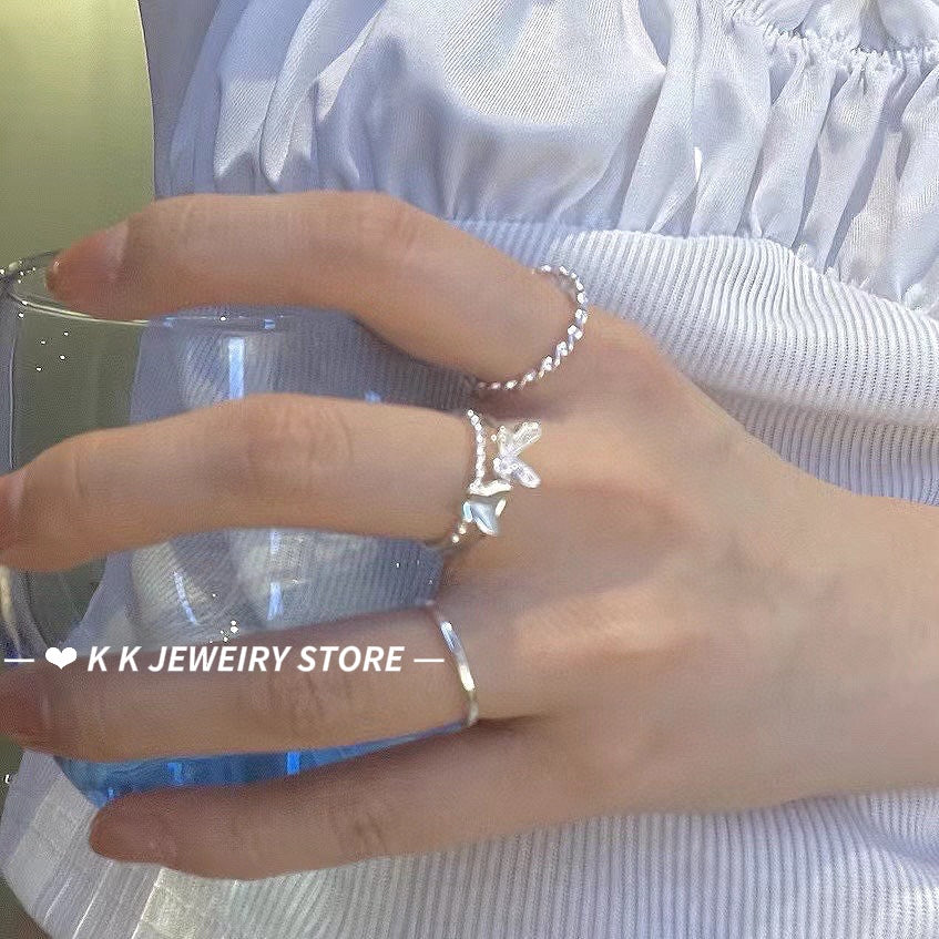 Butterfly Three-Piece Sterling Silver Ring