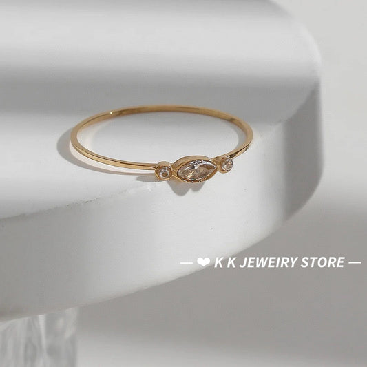 18K الذهب الحقيقي مجلفن التيتانيوم الصلب خاتم الزركون الصغيرة