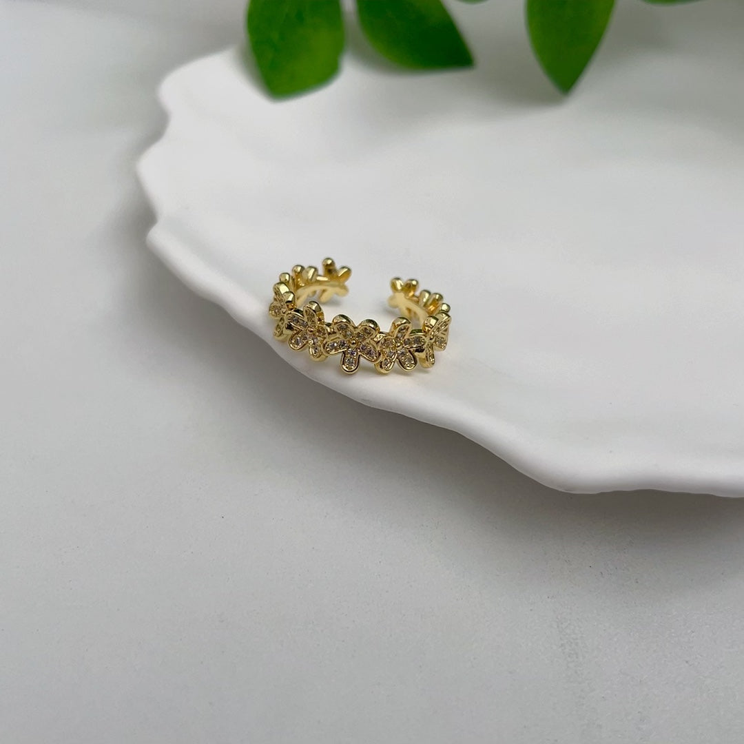 Flower set fine diamond ring with real gold plating