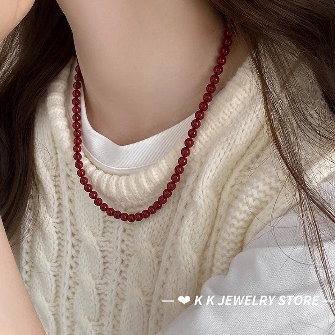 Full of atmosphere ~ 925 silver encore red faux pearl necklace