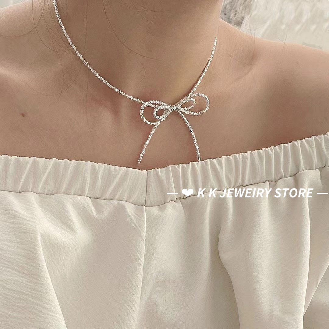 925 silver three-dimensional bow necklace