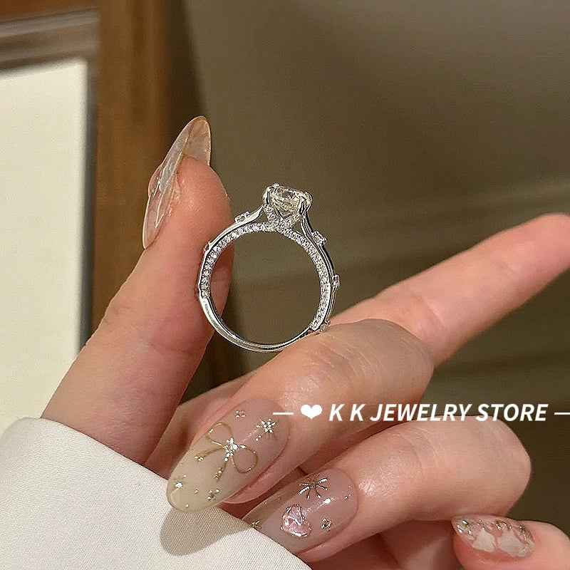 925 silver design strong four-prong round diamond ring