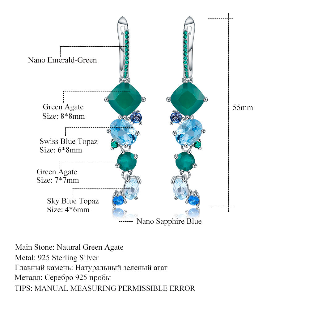 Designer! 925 Silver Natural Colored Gemstones Banquet Premium Luxury Gemstone Earrings