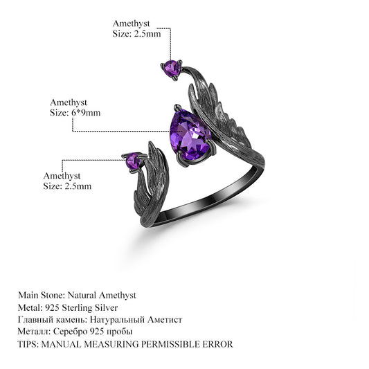 Designer! 925 Silver Natural Amethyst Dark Wind Italian Craft Ring