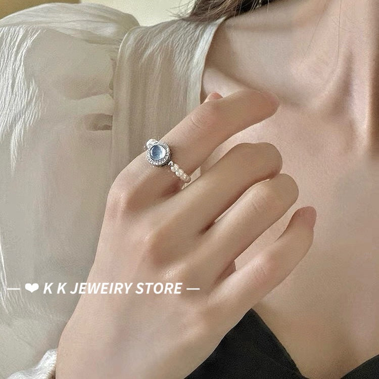 925 Silver Aquamarine Hand-Woven Pearl Ring